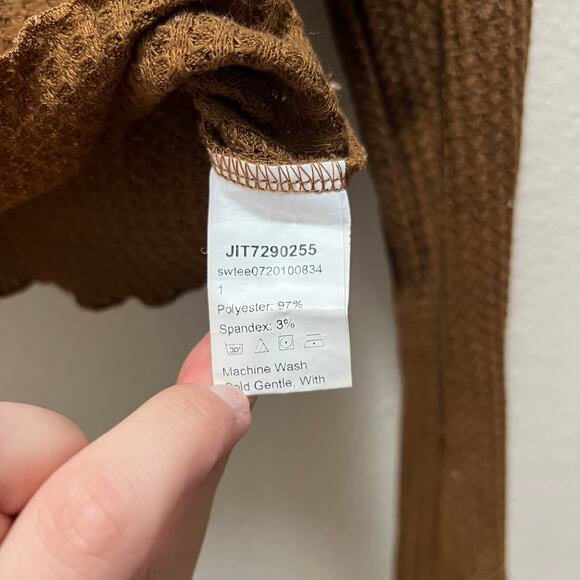 Shein Waffle Knit Brown Long Sleeve Mock Neck Crop Top Scalloped Hem Size Large - Picture 6 of 7